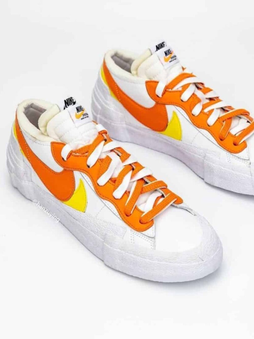 Nike Blazer Low Sacai Magma Orange White Leather Mens US 8.5 Sneaker DD1877-100